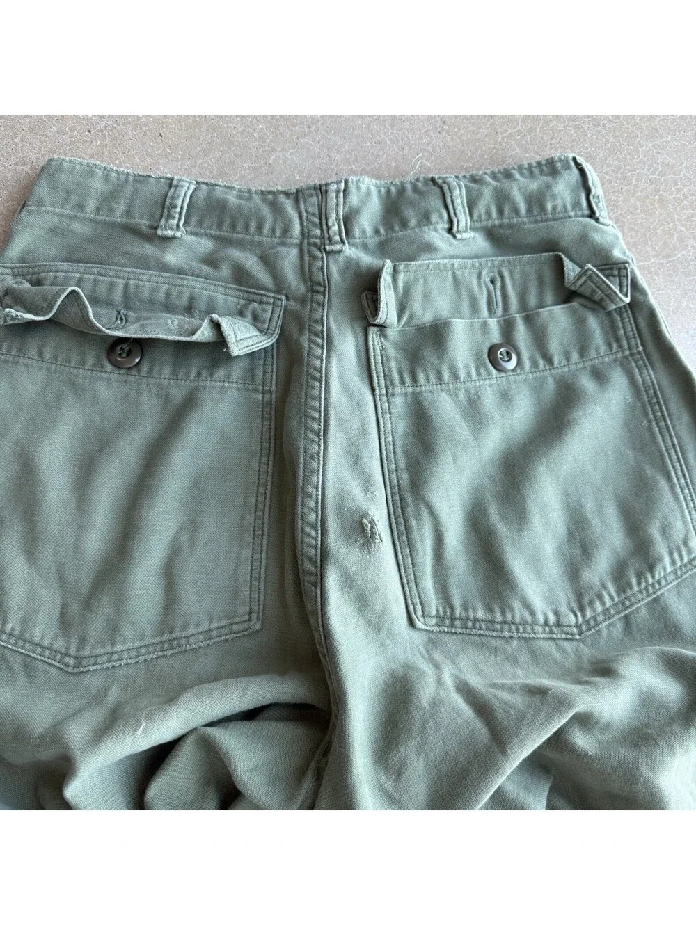 Vintage 1969 US Army OG-107 Fatigue Pants 30x27 Olive Green Distressed